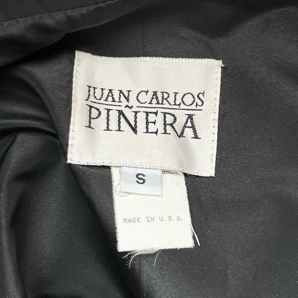 Juan Carlos Pinera 100% Silk & Faux-Fur Formal Evening Coat in Black, Small - Picture 3 of 10